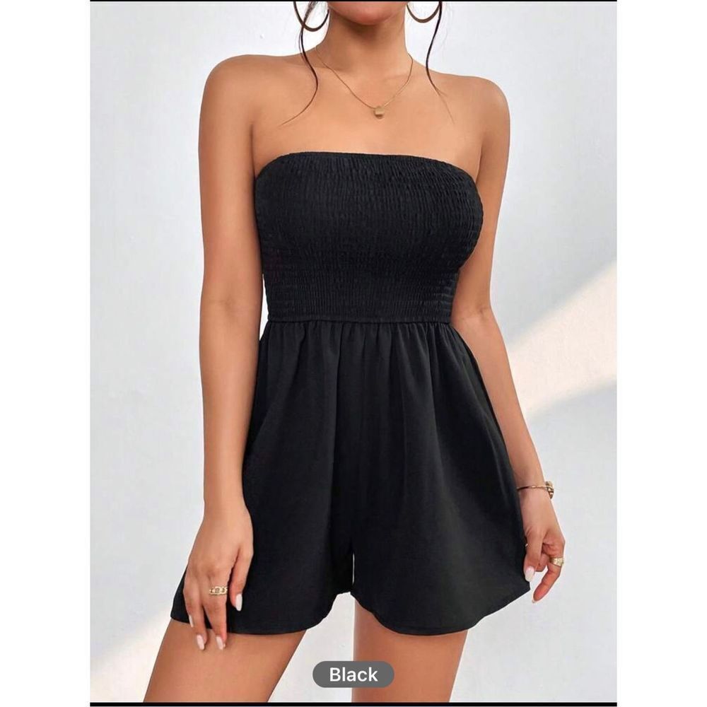SHEIN PETITE Solid Tube Romper - Picture 3 of 8